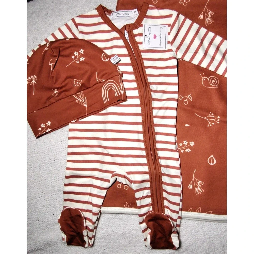 Little Millie 3pc Baked Clay Snail Baby Girl 3 Mo‎ Blanket Footsie Sleeper Hat